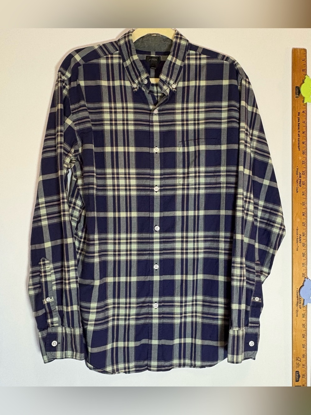 J. Crew Men's Navy and White Plaid Long Sleeves Button-Down Shirt